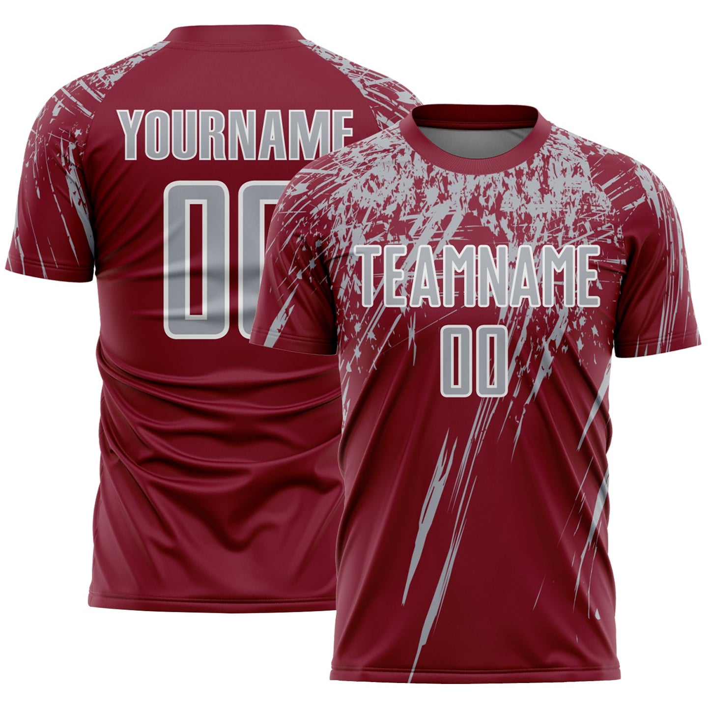 Custom Crimson Gray-White Splash Sports Sublimation Soccer Uniform Jersey - Main View