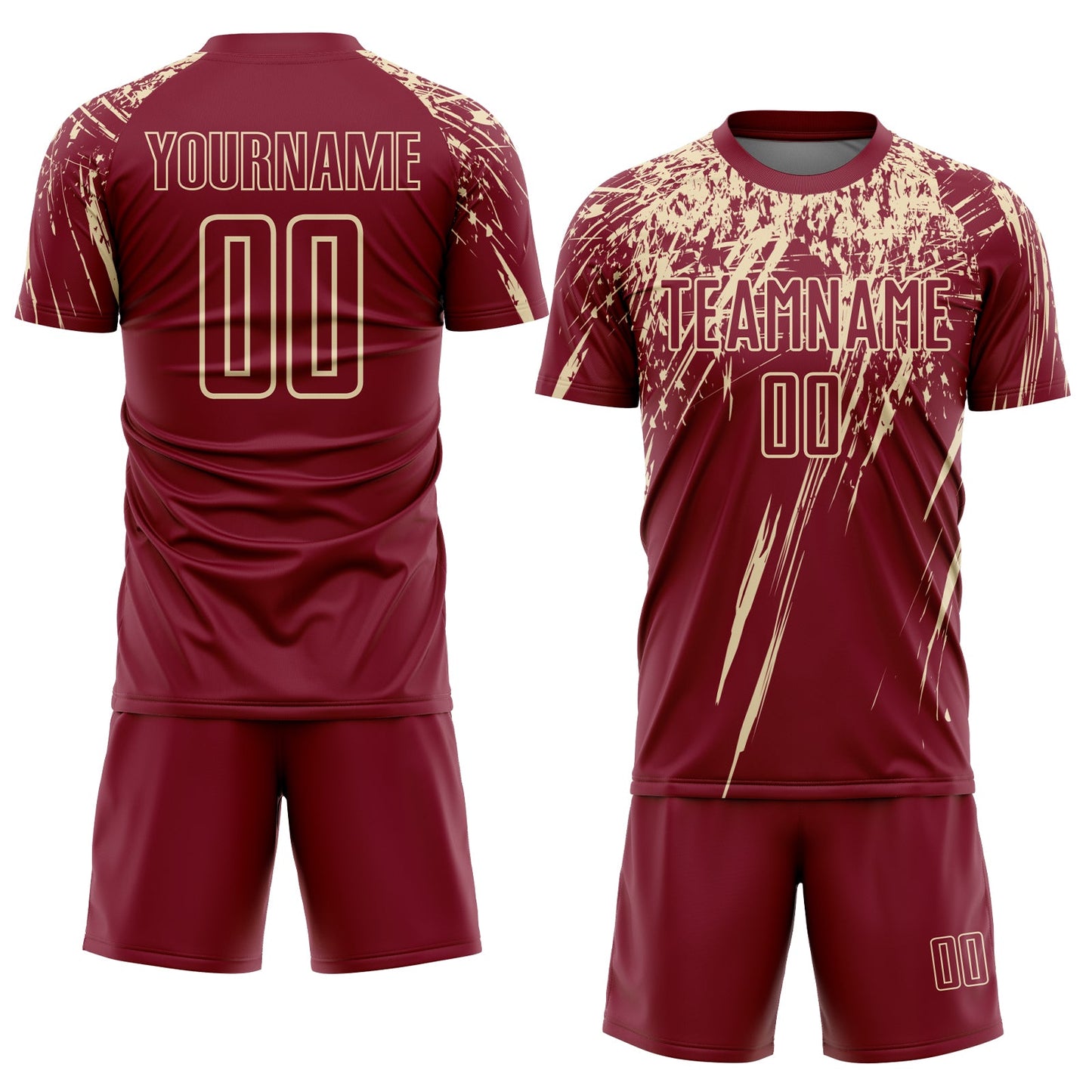 Custom Crimson Cream Splash Sports Sublimation Soccer Uniform Jersey view 2