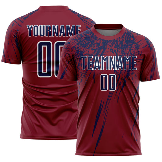 Custom Crimson Navy-White Splash Sports Sublimation Soccer Uniform Jersey - Main View