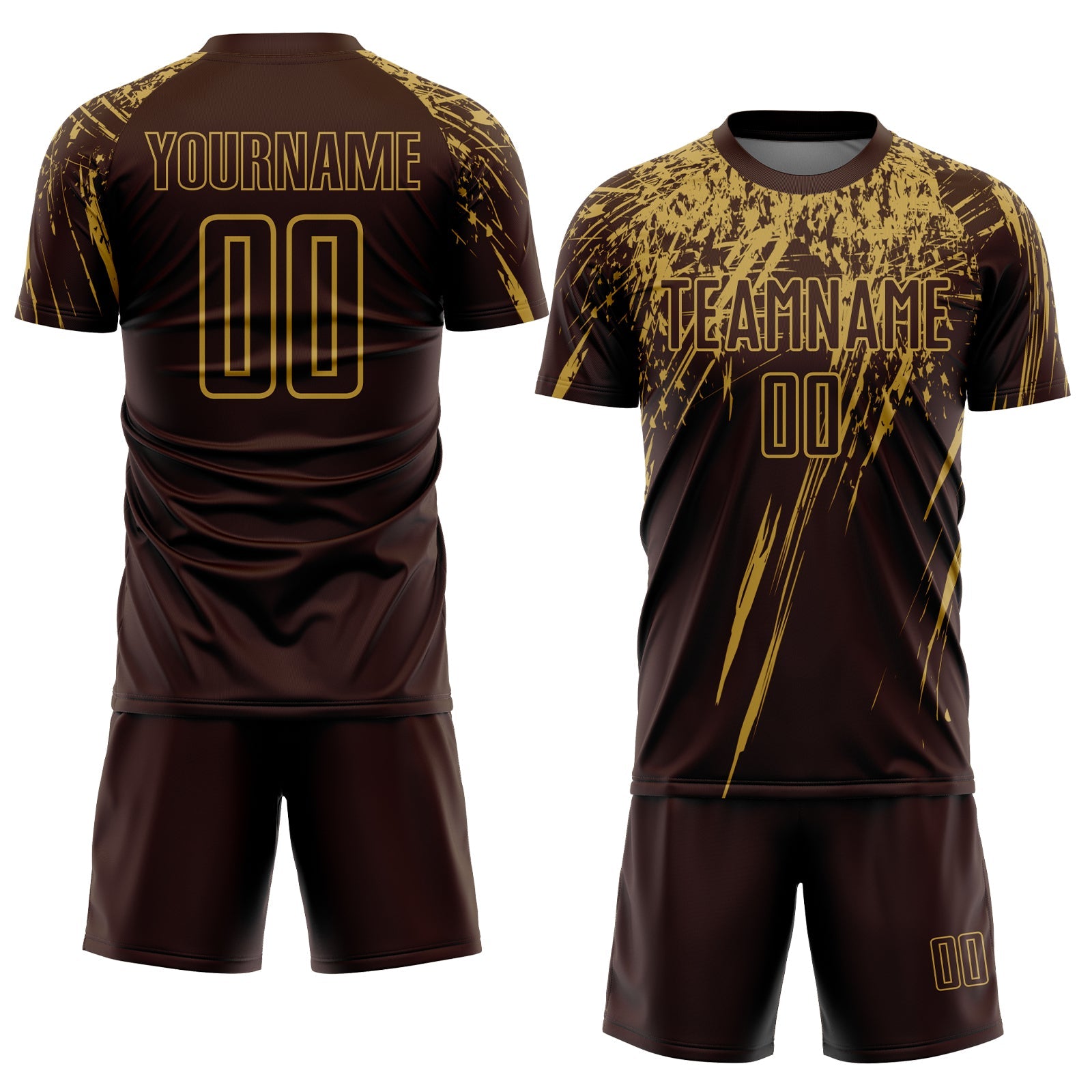 Custom Brown Old Gold Splash Sports Sublimation Soccer Uniform Jersey view 2