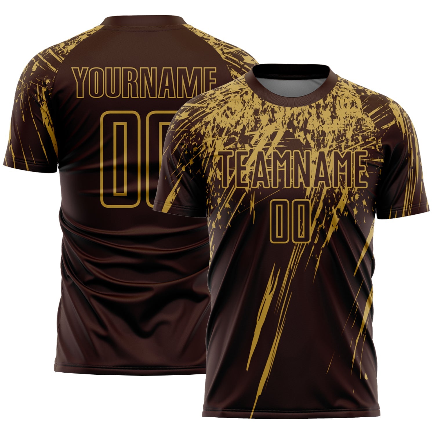 Custom Brown Old Gold Splash Sports Sublimation Soccer Uniform Jersey - Main View