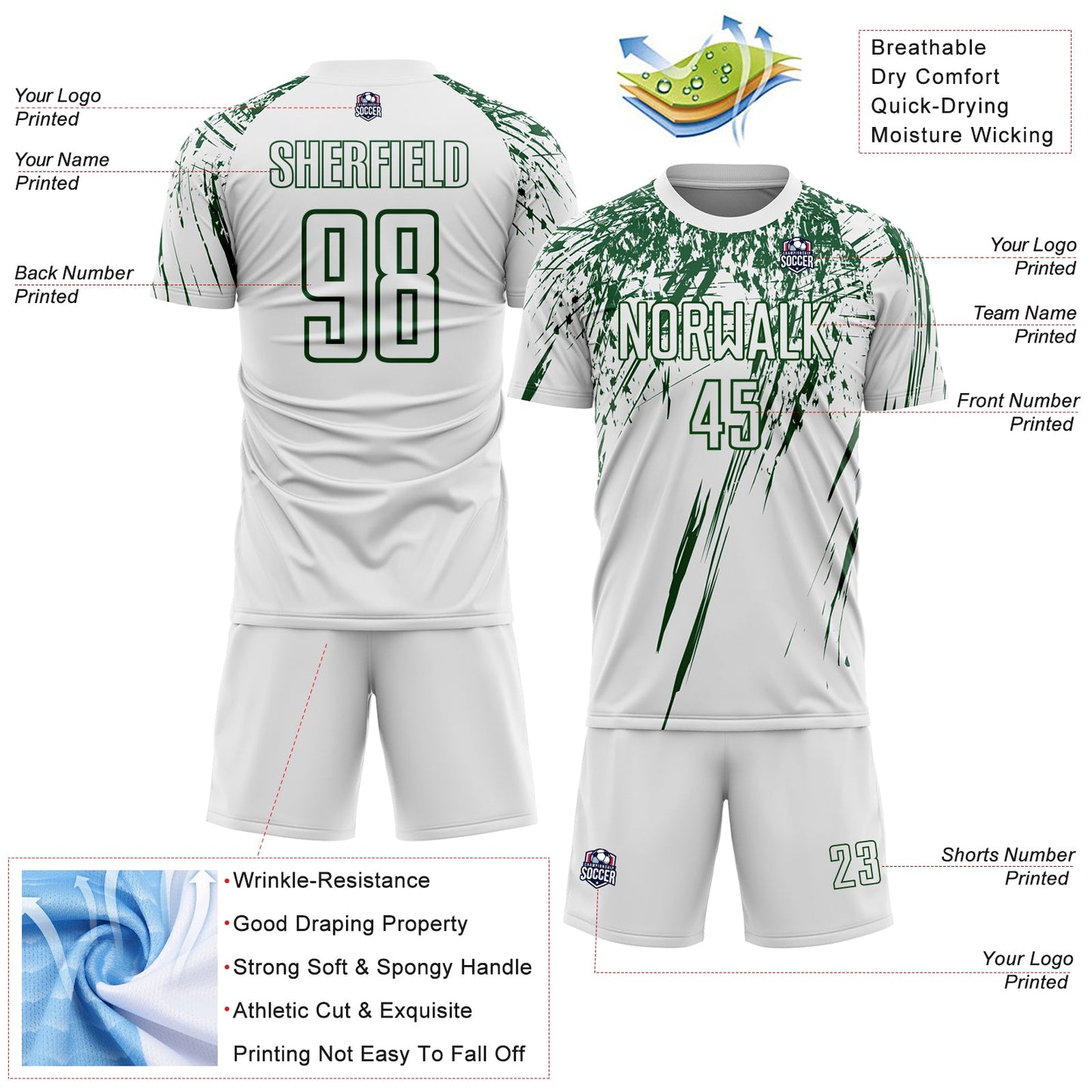 Custom White Green Splash Sports Sublimation Soccer Uniform Jersey view 4