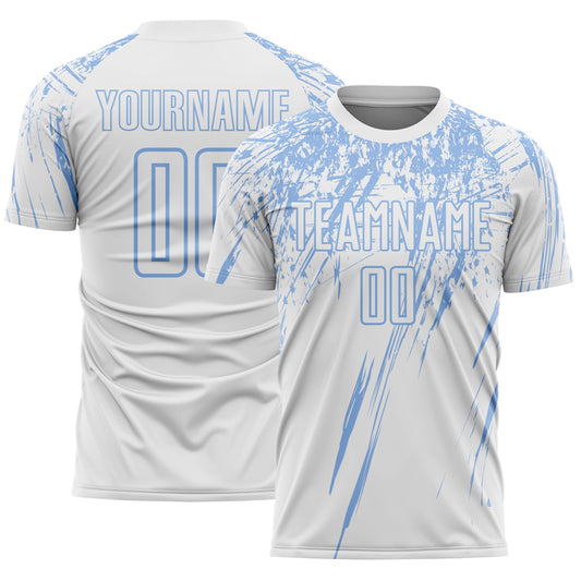 Custom White Light Blue Splash Sports Sublimation Soccer Uniform Jersey - Main View