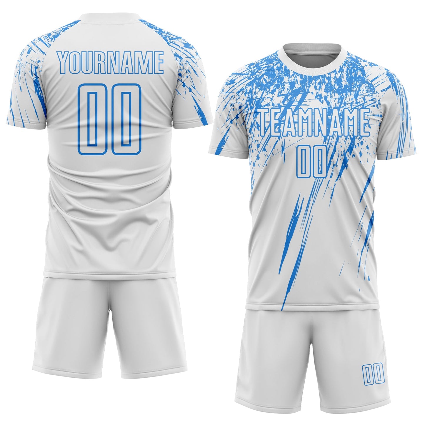 Custom White Powder Blue Splash Sports Sublimation Soccer Uniform Jersey view 2