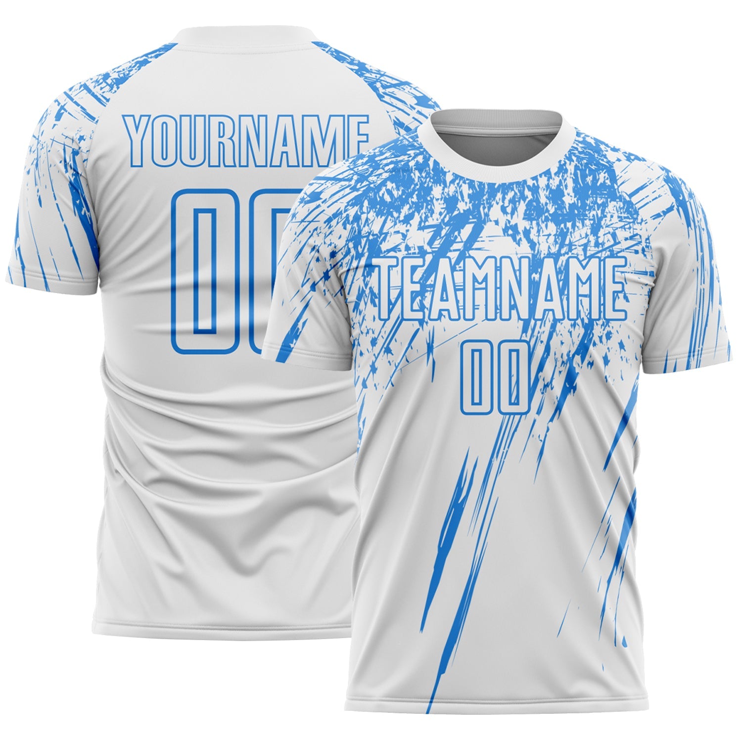 Custom White Powder Blue Splash Sports Sublimation Soccer Uniform Jersey - Main View
