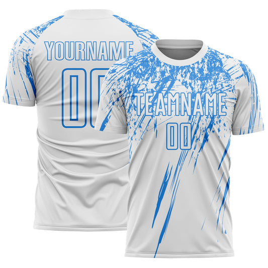 Custom White Powder Blue Splash Sports Sublimation Soccer Uniform Jersey - Main View