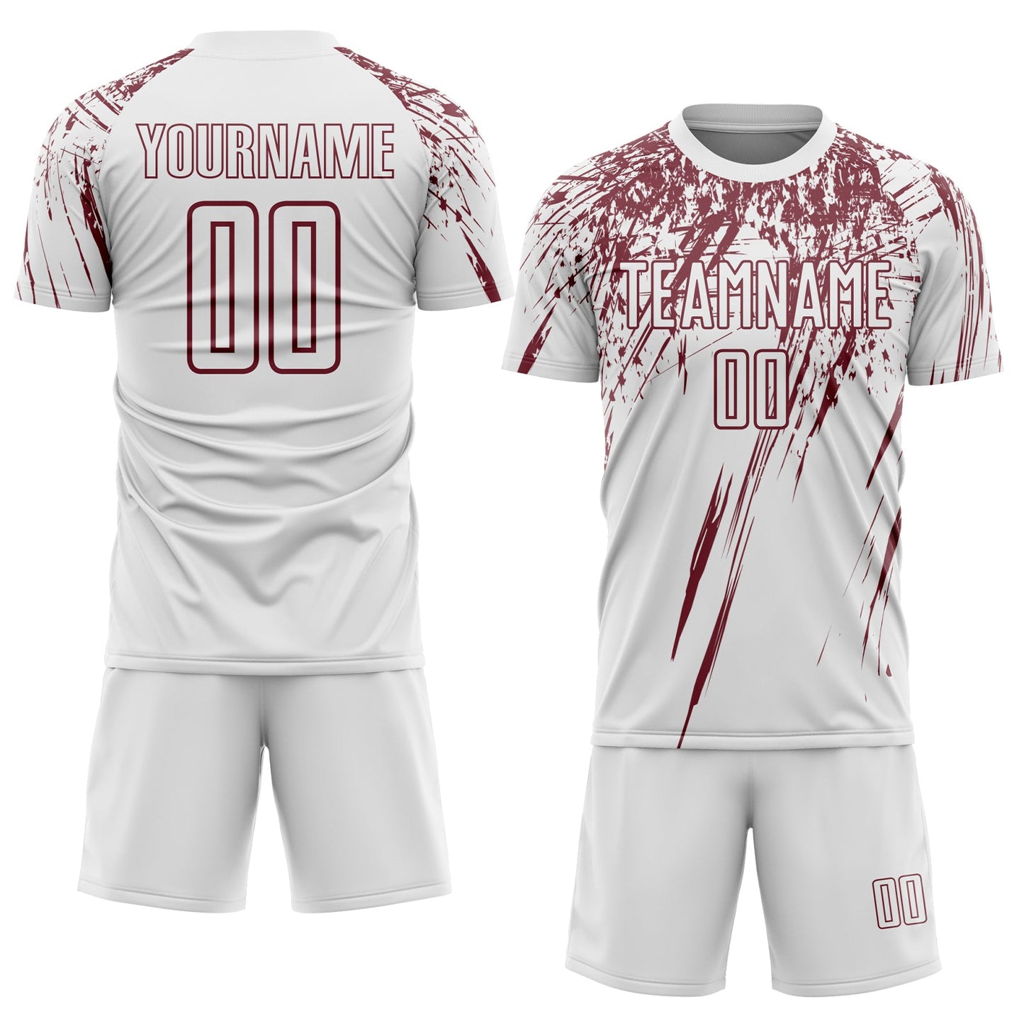Custom White Burgundy Splash Sports Sublimation Soccer Uniform Jersey view 2