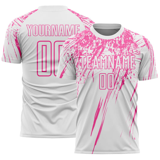 Custom White Pink Splash Sports Sublimation Soccer Uniform Jersey - Main View