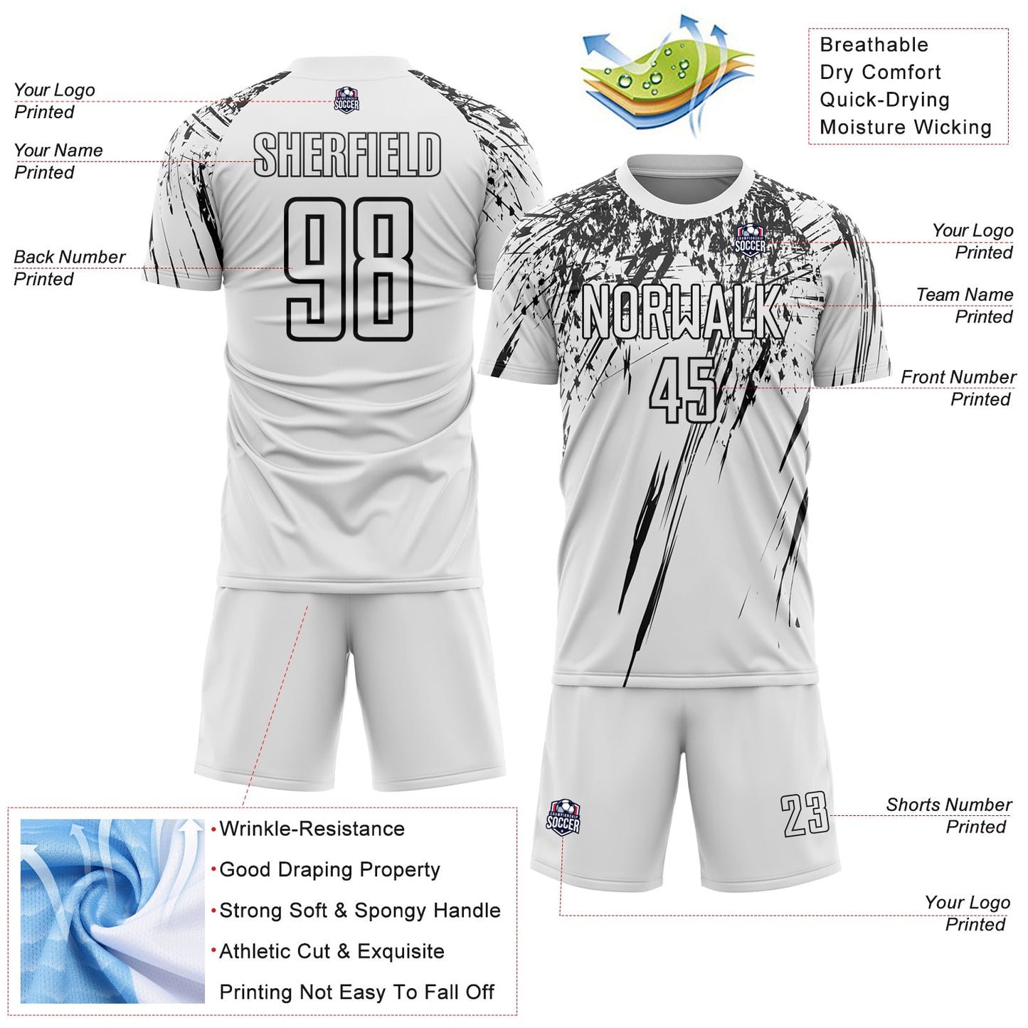Custom White Black Splash Sports Sublimation Soccer Uniform Jersey view 4