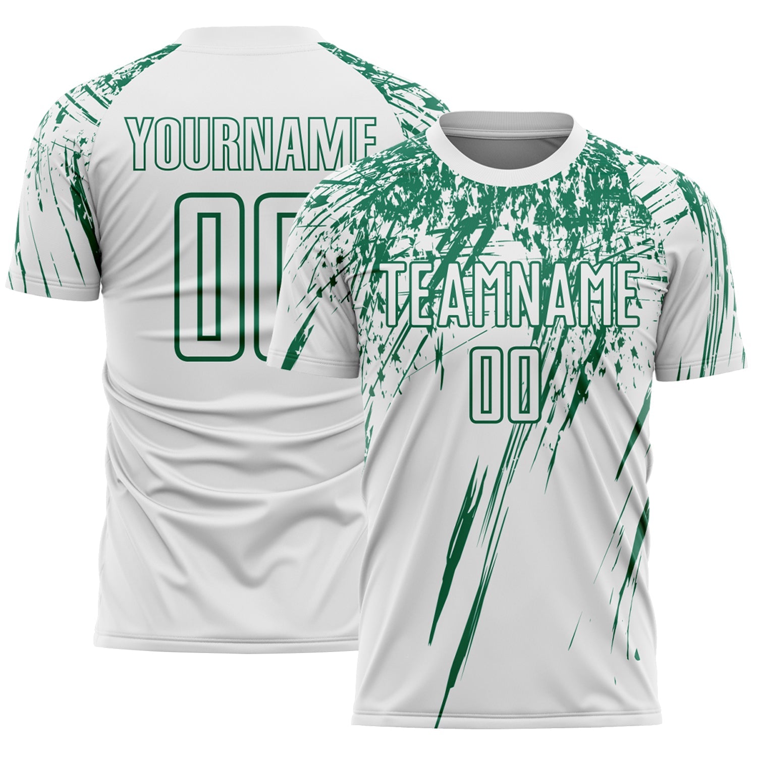 Custom White Kelly Green Splash Sports Sublimation Soccer Uniform Jersey - Main View