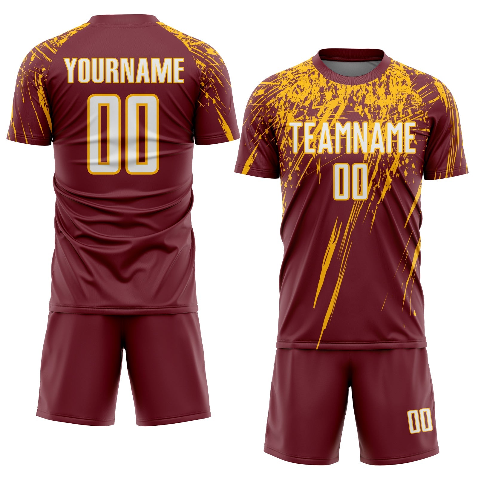 Custom Burgundy White-Gold Splash Sports Sublimation Soccer Uniform Jersey view 2