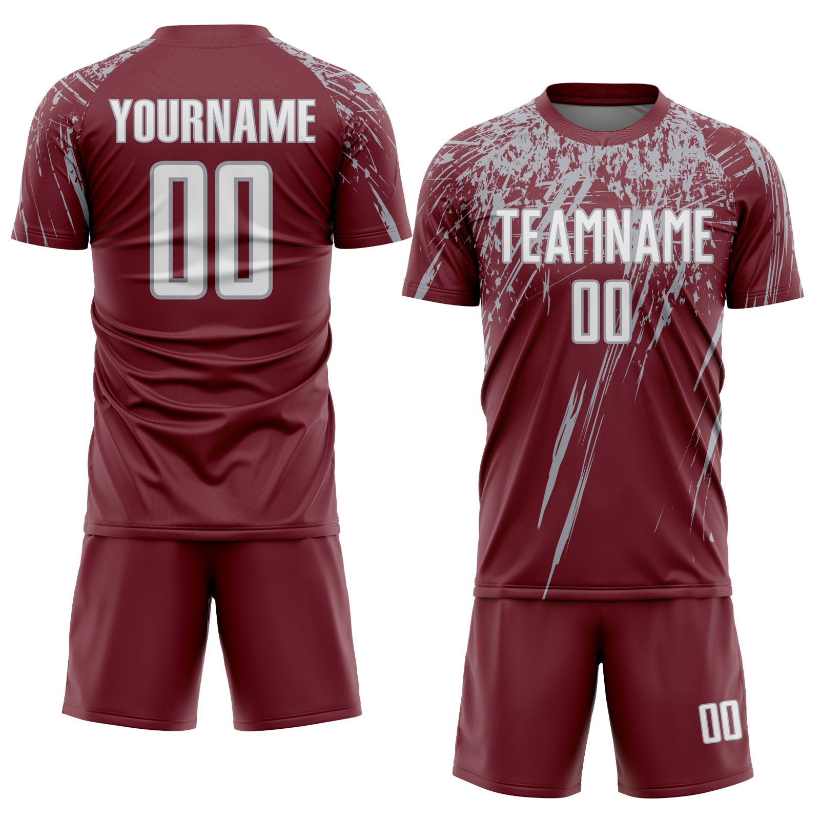 Custom Burgundy White-Gray Splash Sports Sublimation Soccer Uniform Jersey view 2
