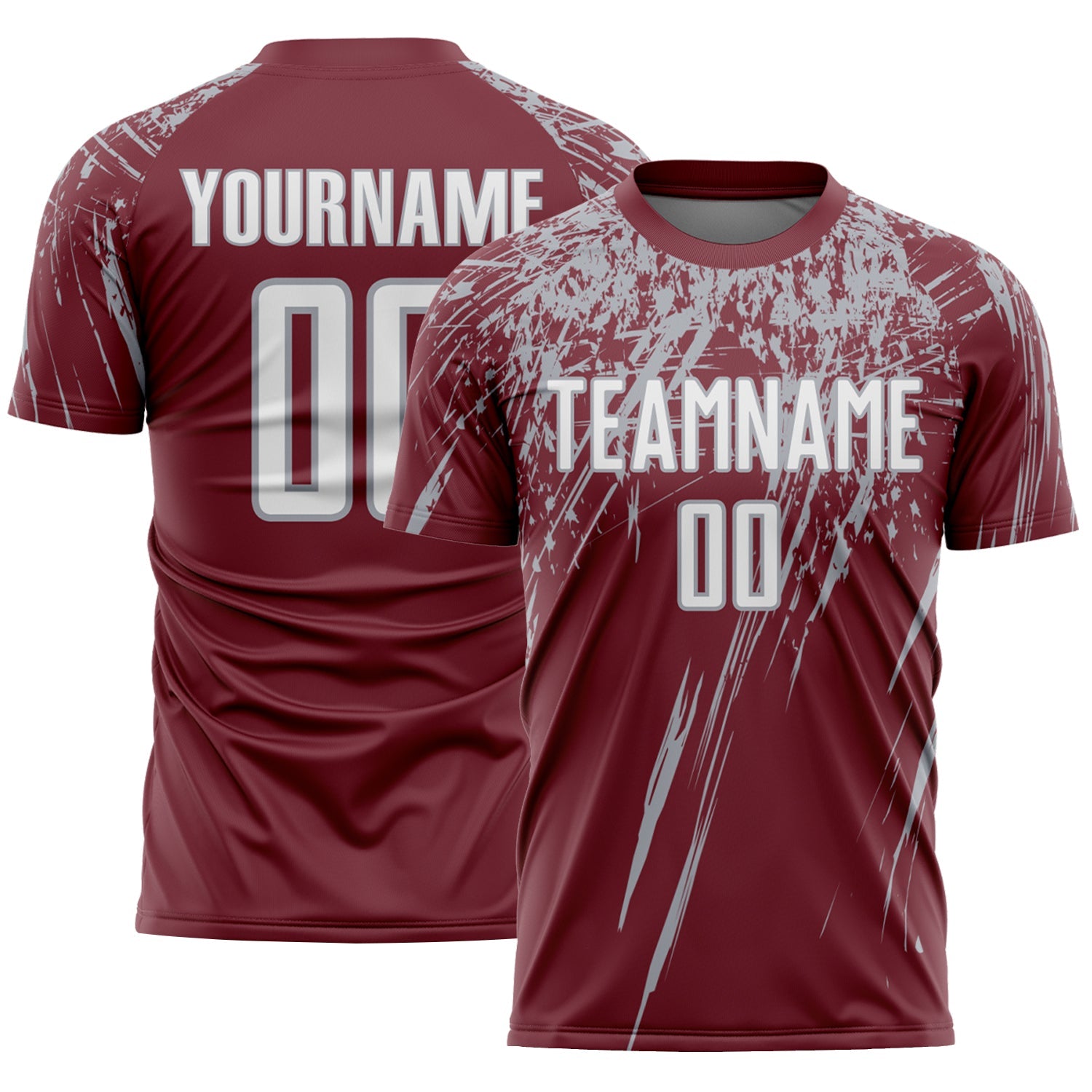 Custom Burgundy White-Gray Splash Sports Sublimation Soccer Uniform Jersey - Main View