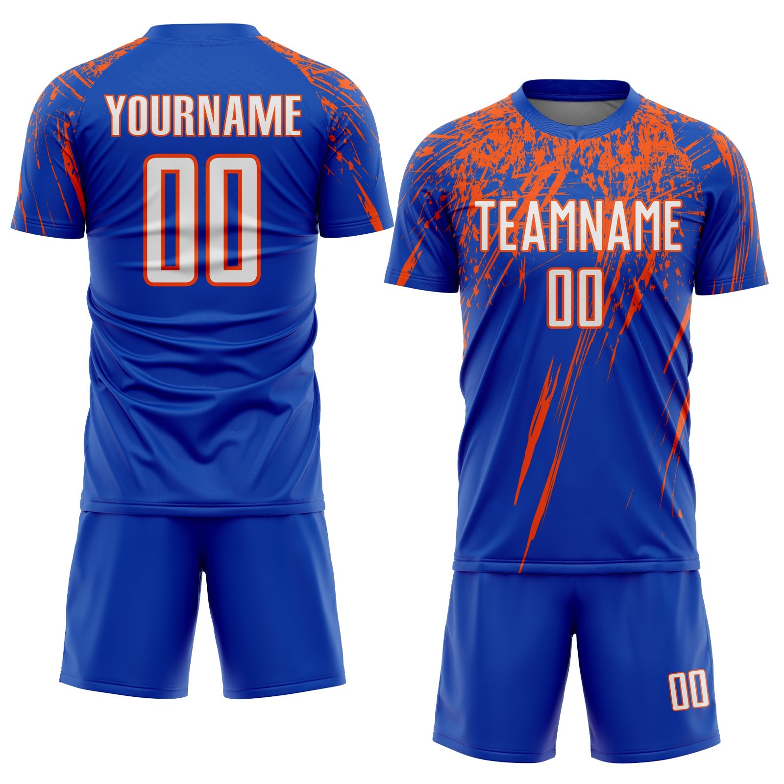 Custom Thunder Blue White-Orange Splash Sports Sublimation Soccer Uniform Jersey view 2