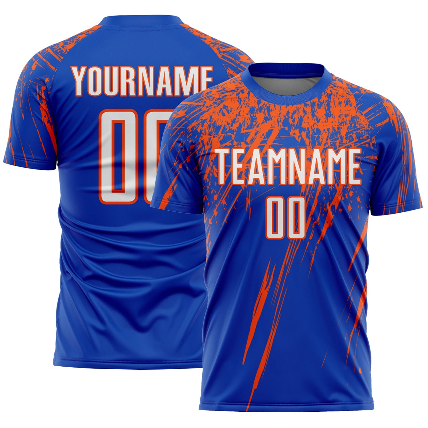 Custom Thunder Blue White-Orange Splash Sports Sublimation Soccer Uniform Jersey - Main View