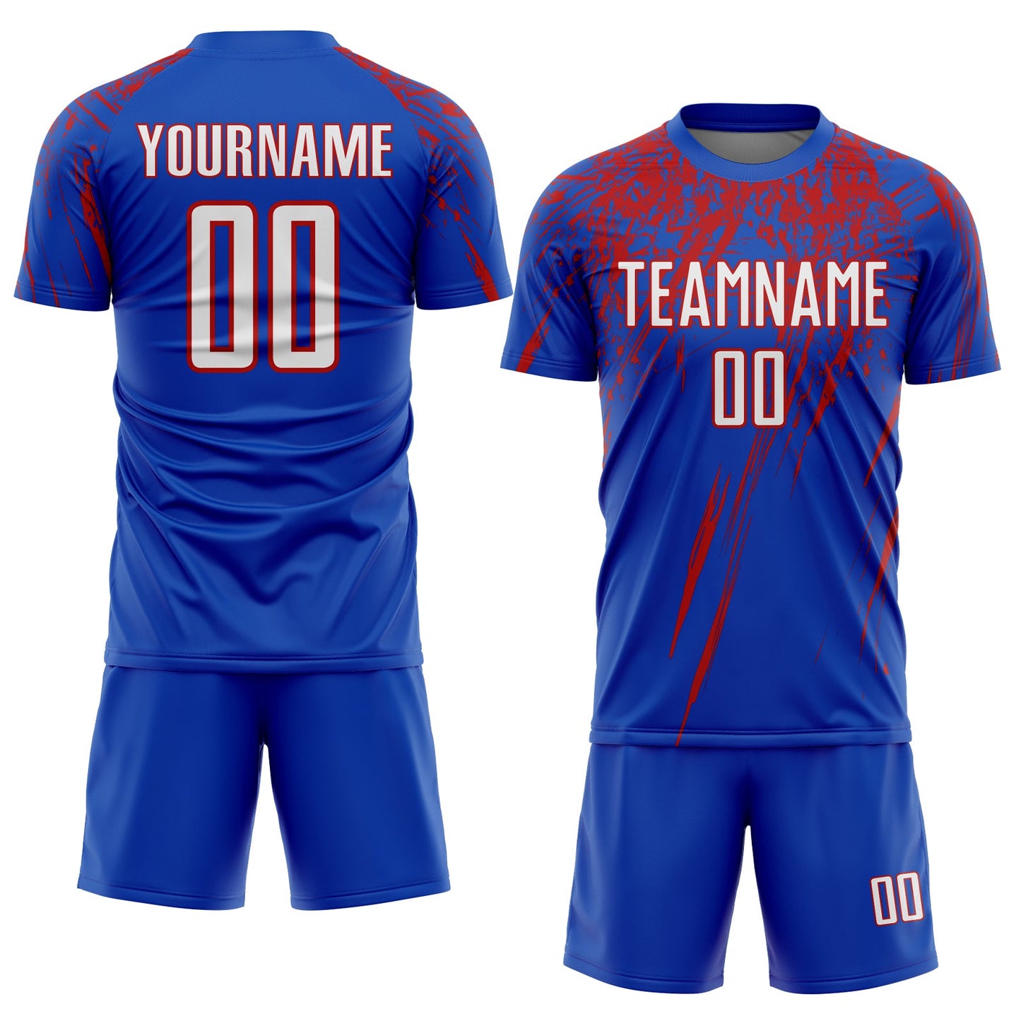 Custom Thunder Blue White-Red Splash Sports Sublimation Soccer Uniform Jersey view 2