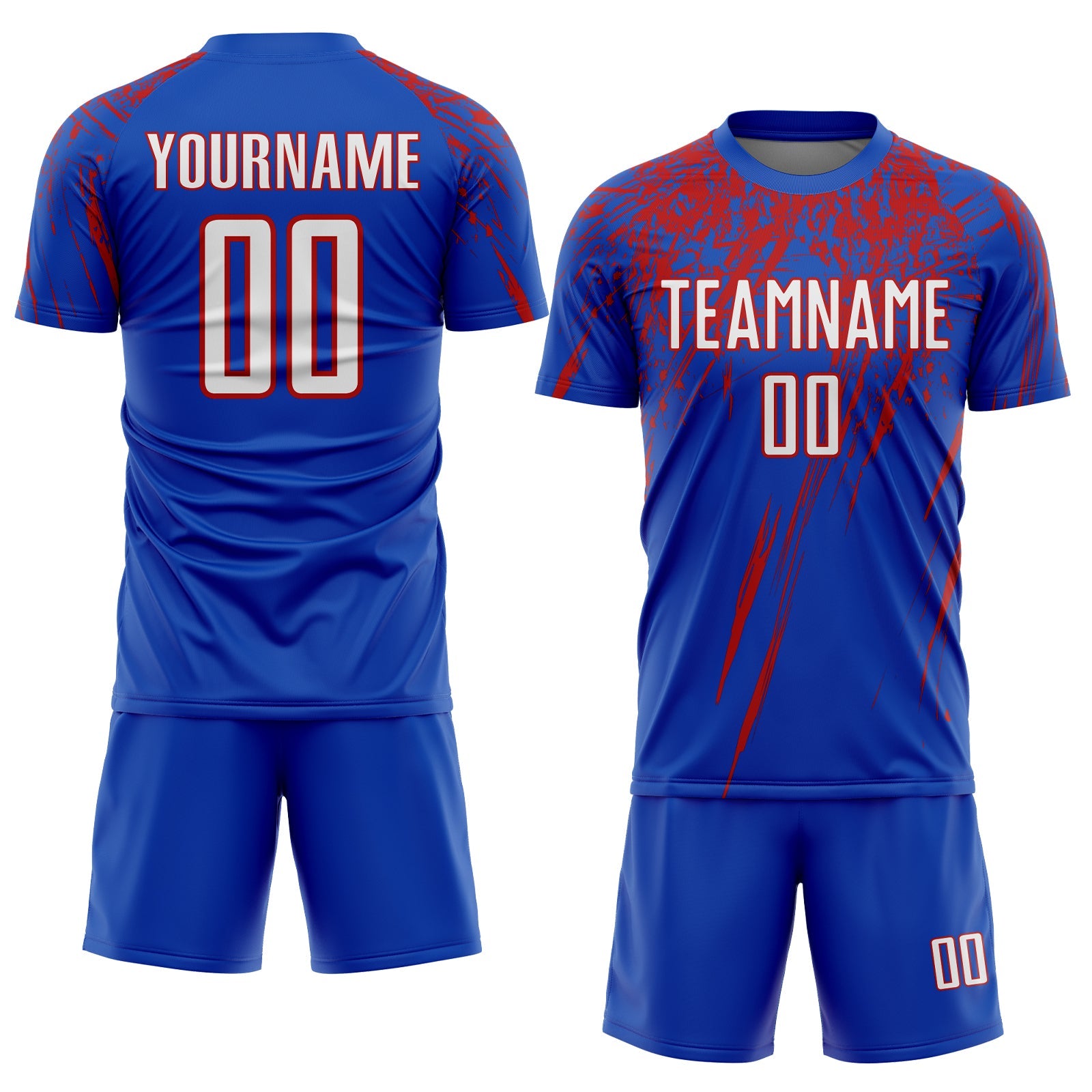Custom Thunder Blue White-Red Splash Sports Sublimation Soccer Uniform Jersey view 2