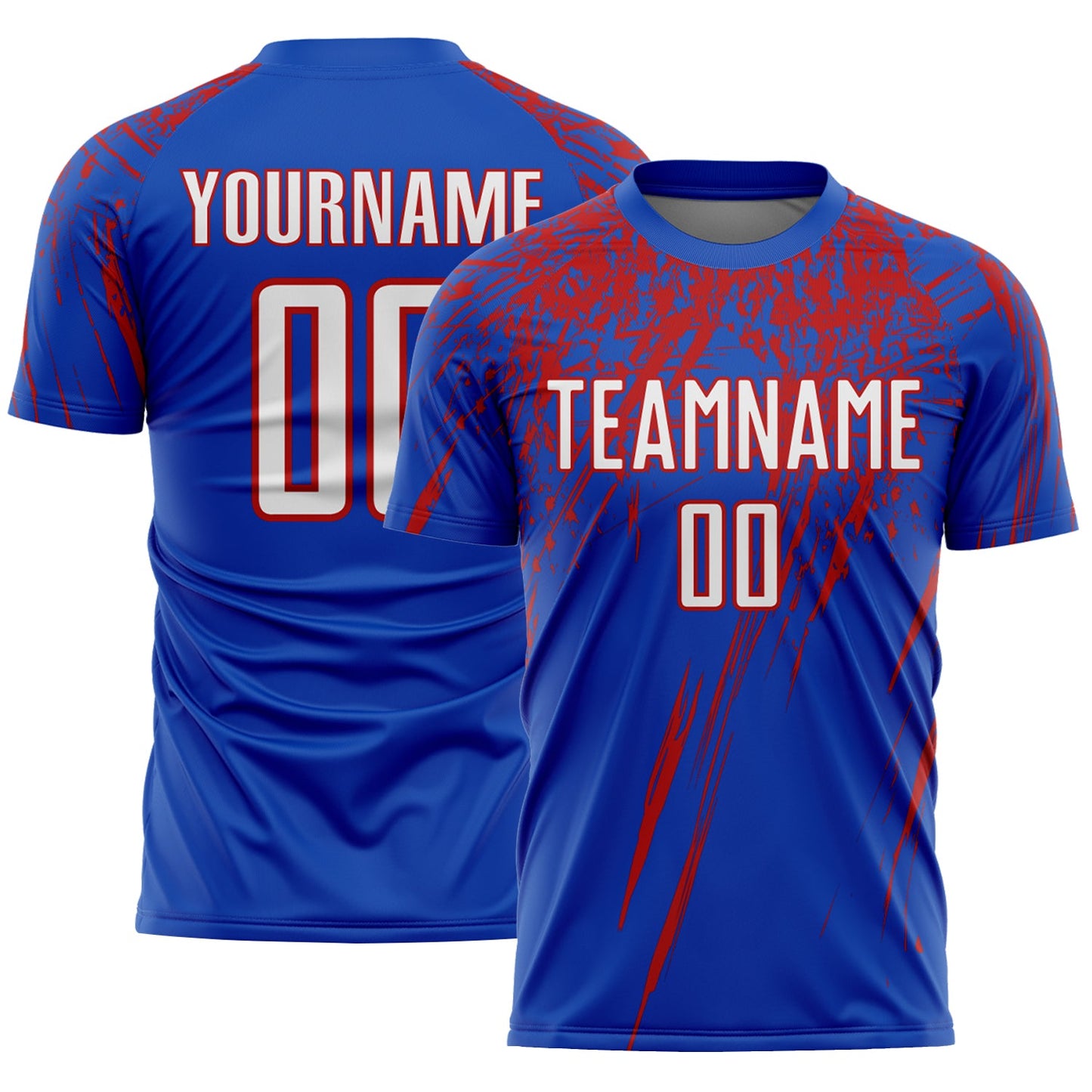 Custom Thunder Blue White-Red Splash Sports Sublimation Soccer Uniform Jersey - Main View