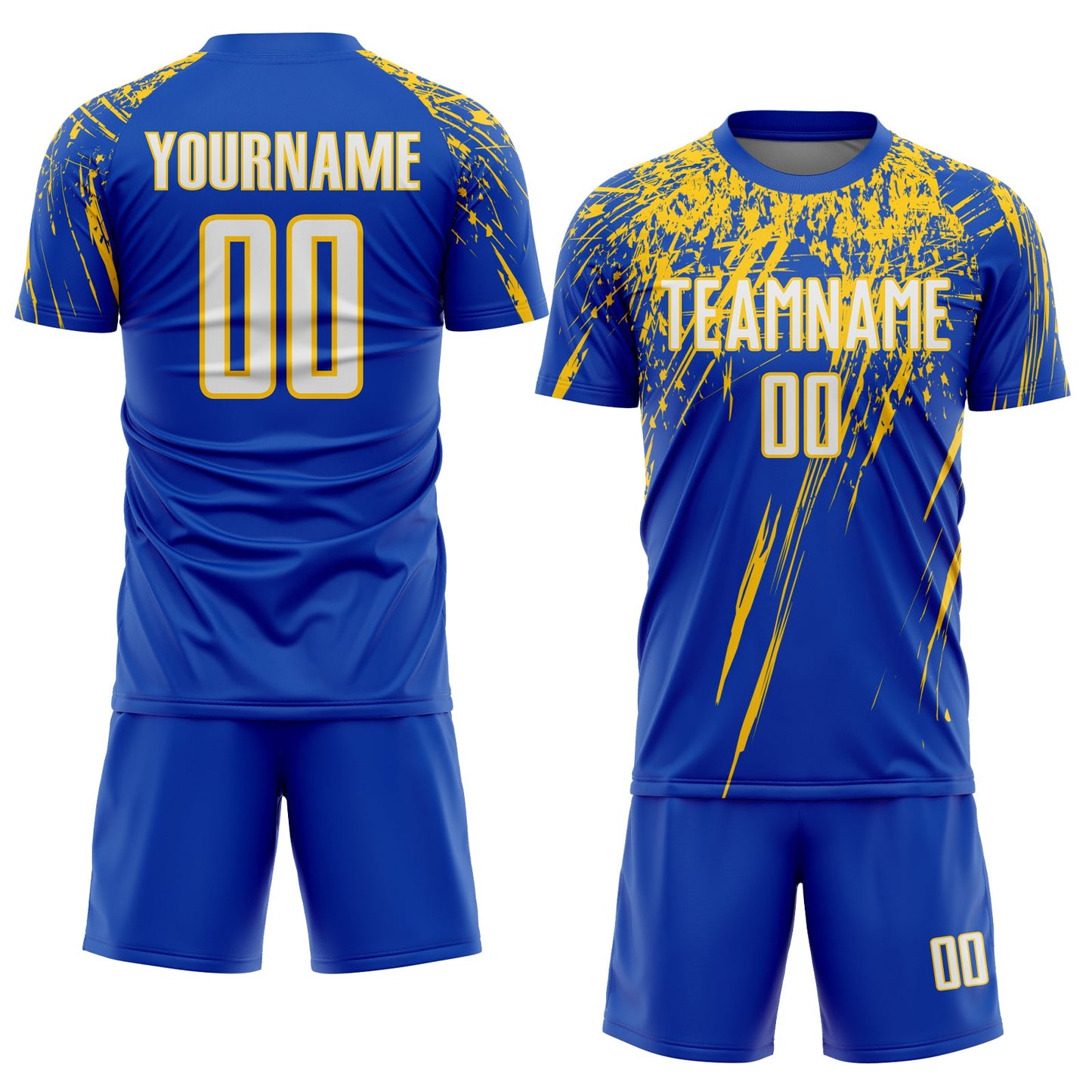 Custom Thunder Blue White-Yellow Splash Sports Sublimation Soccer Uniform Jersey view 2