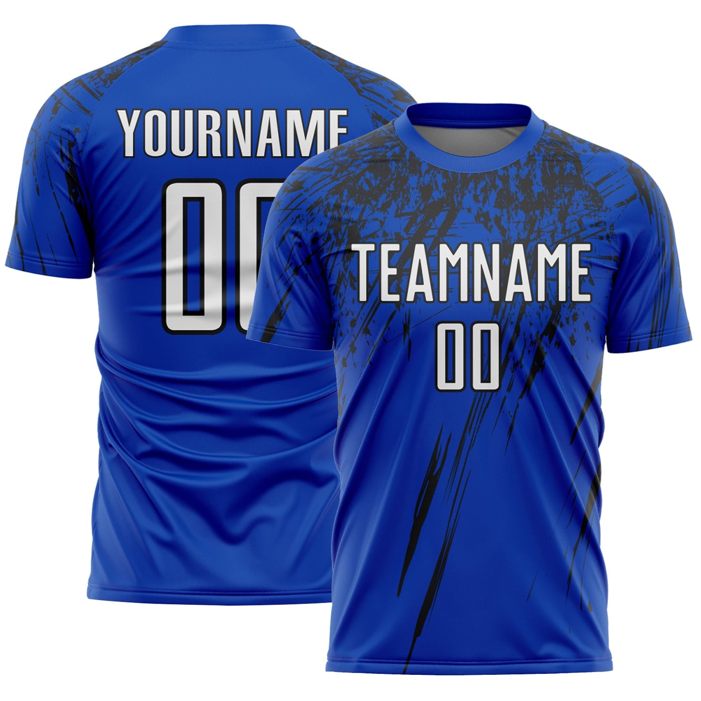 Custom Thunder Blue White-Black Splash Sports Sublimation Soccer Uniform Jersey - Main View