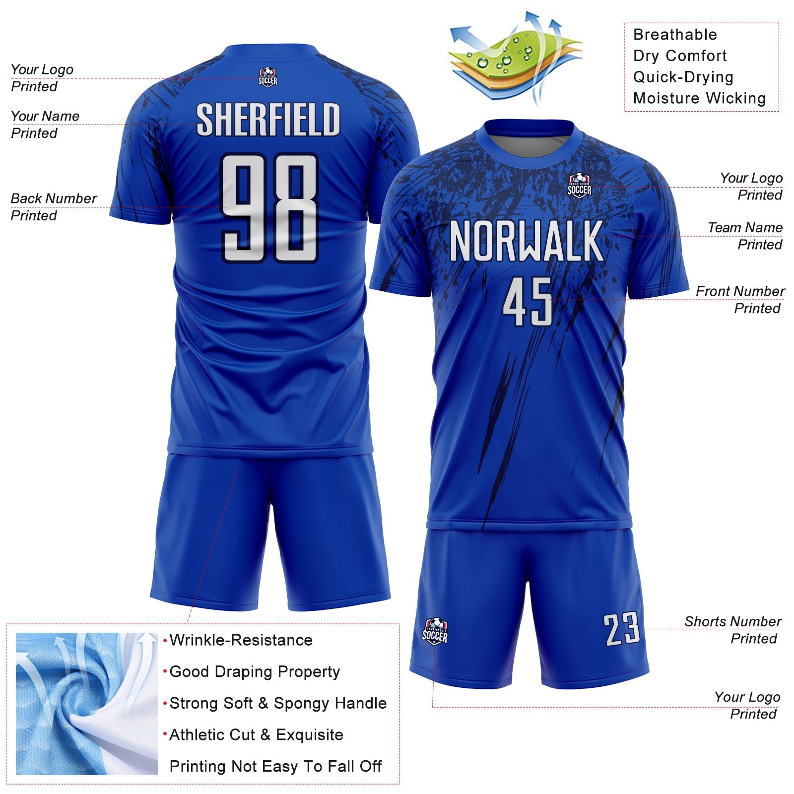 Custom Thunder Blue White-Navy Splash Sports Sublimation Soccer Uniform Jersey view 4