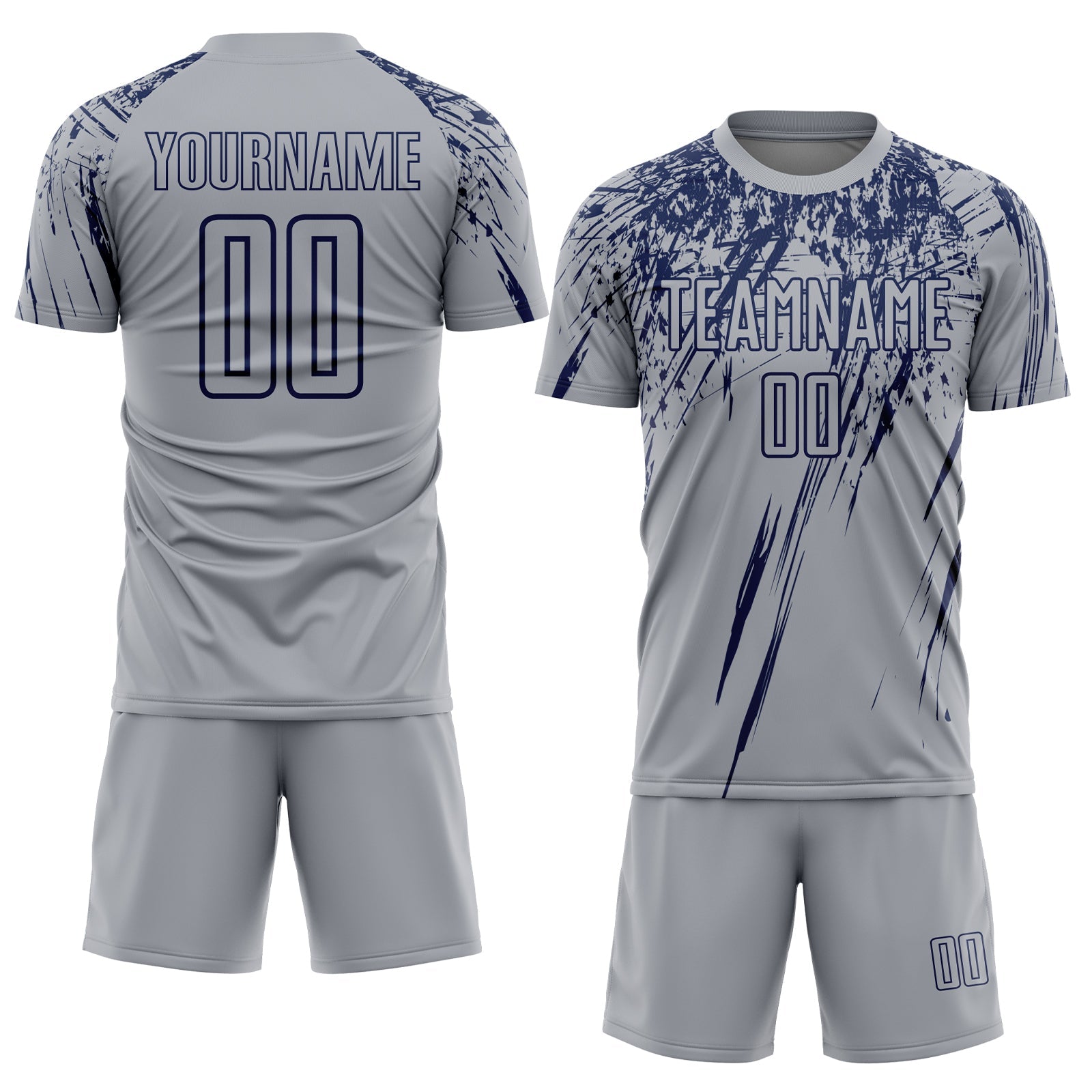 Custom Gray Navy Splash Sports Sublimation Soccer Uniform Jersey view 2