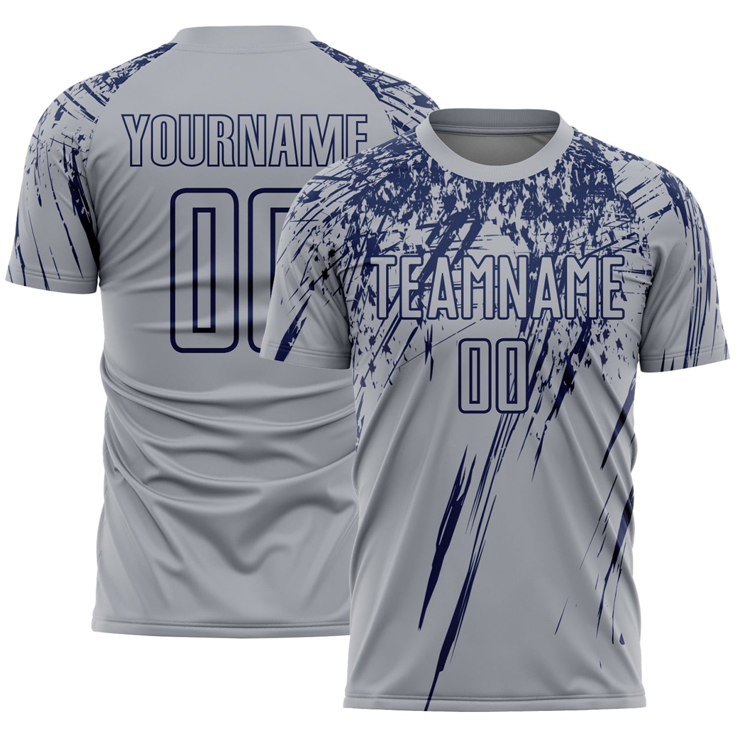 Custom Gray Navy Splash Sports Sublimation Soccer Uniform Jersey - Main View