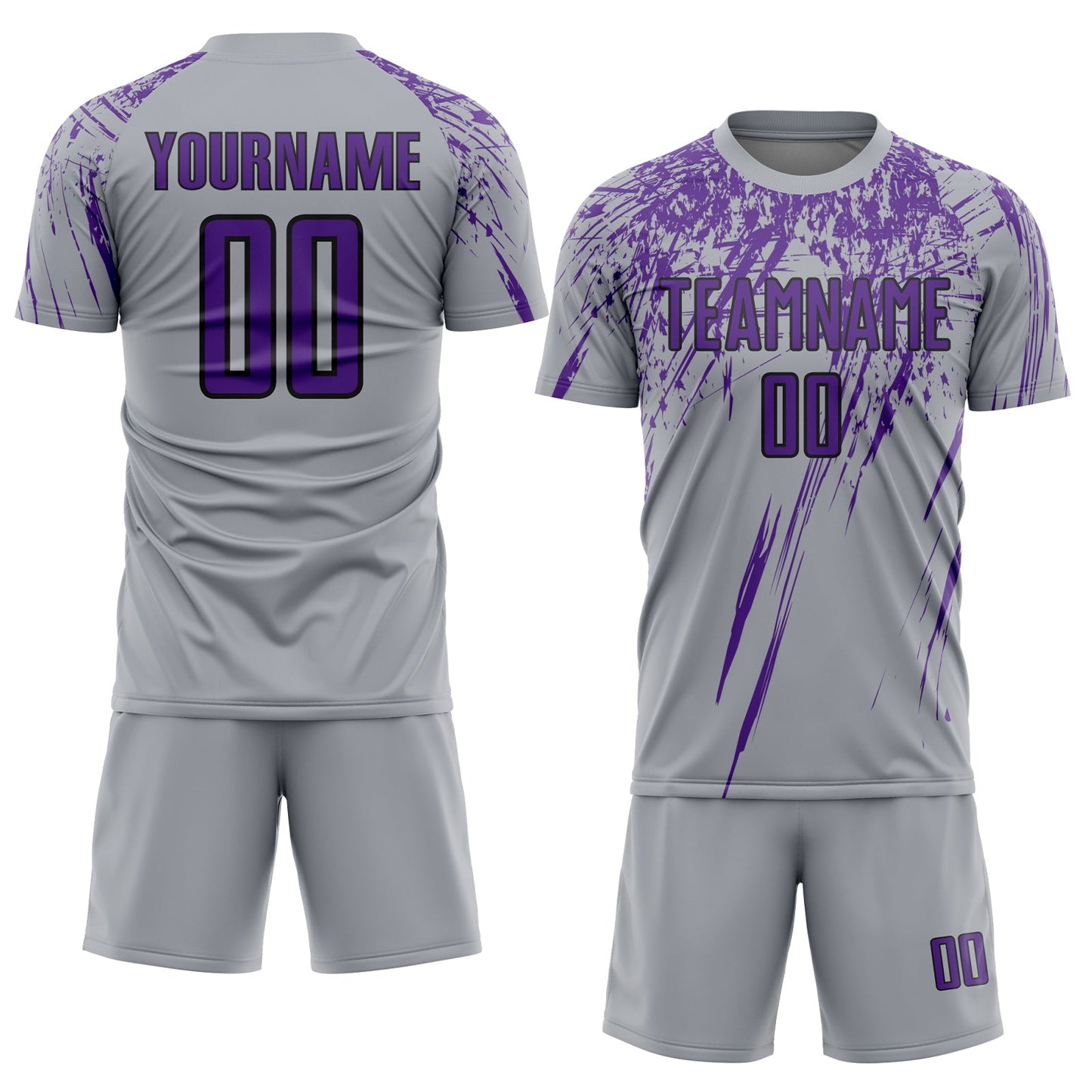 Custom Gray Purple-Black Splash Sports Sublimation Soccer Uniform Jersey view 2