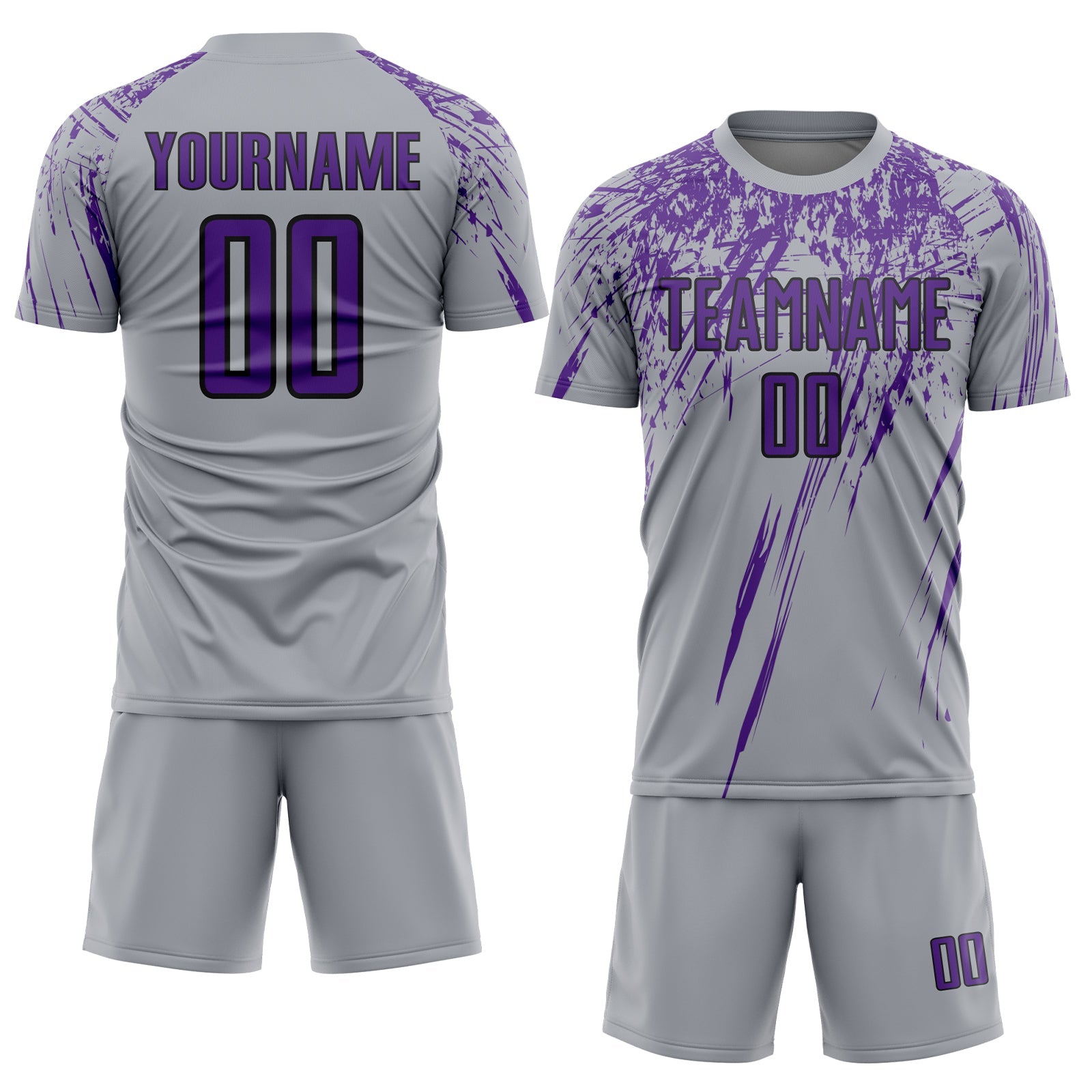 Custom Gray Purple-Black Splash Sports Sublimation Soccer Uniform Jersey view 2
