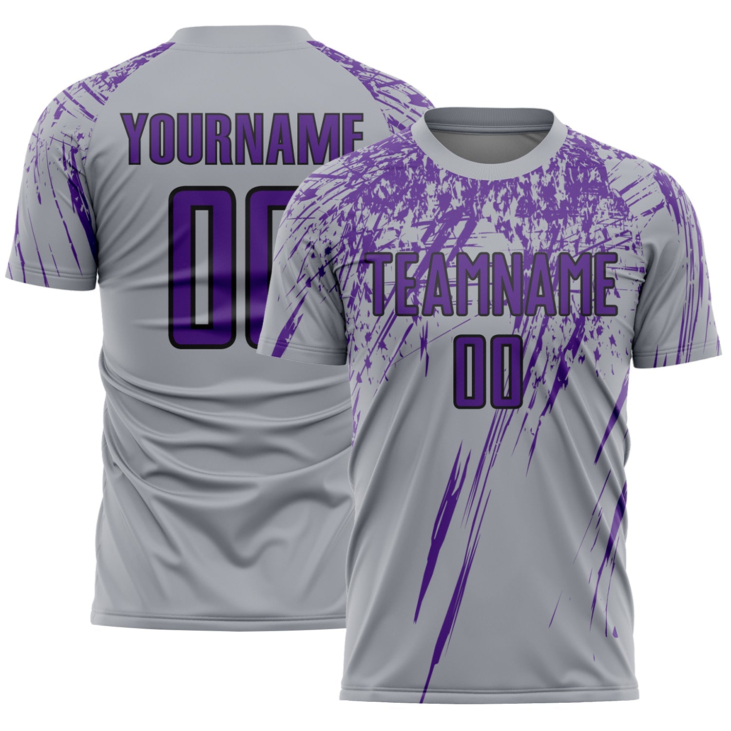 Custom Gray Purple-Black Splash Sports Sublimation Soccer Uniform Jersey - Main View