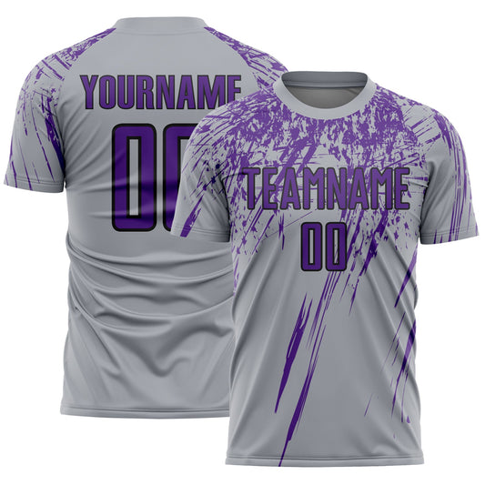 Custom Gray Purple-Black Splash Sports Sublimation Soccer Uniform Jersey - Main View