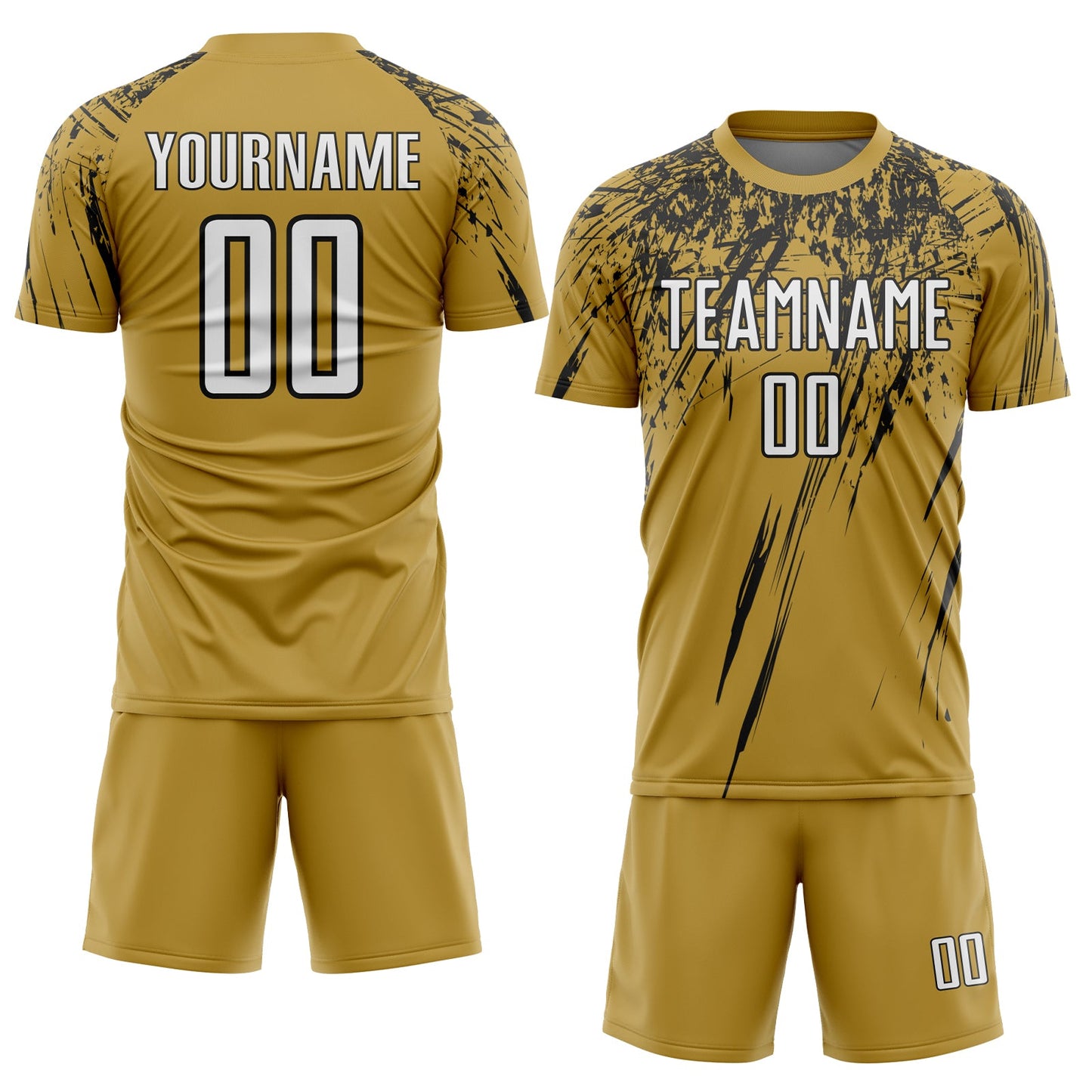 Custom Old Gold White-Black Splash Sports Sublimation Soccer Uniform Jersey view 2