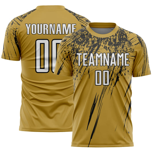 Custom Old Gold White-Black Splash Sports Sublimation Soccer Uniform Jersey - Main View