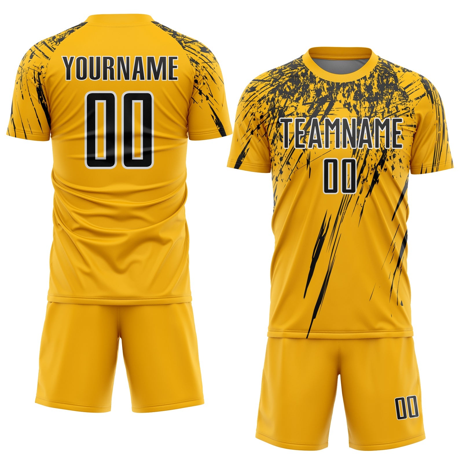 Custom Gold Black-White Splash Sports Sublimation Soccer Uniform Jersey view 2