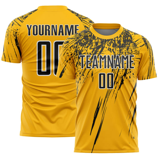 Custom Gold Black-White Splash Sports Sublimation Soccer Uniform Jersey - Main View