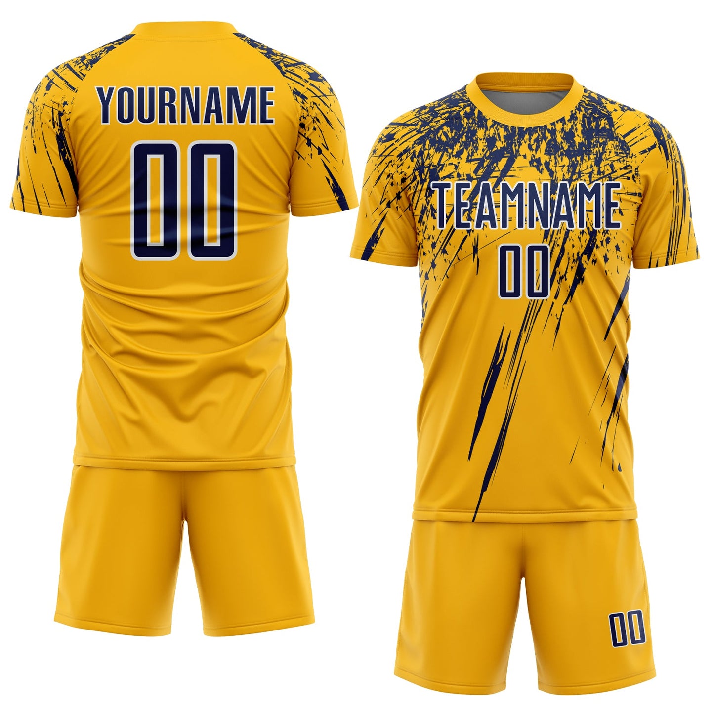 Custom Gold Navy-White Splash Sports Sublimation Soccer Uniform Jersey view 2