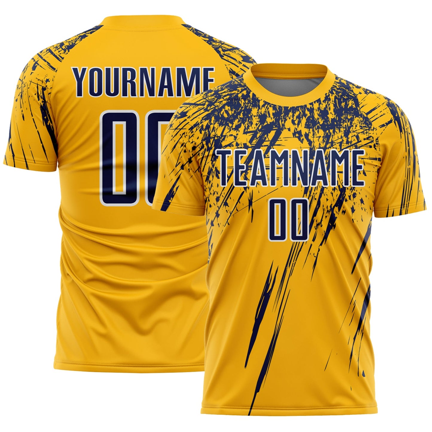 Custom Gold Navy-White Splash Sports Sublimation Soccer Uniform Jersey - Main View