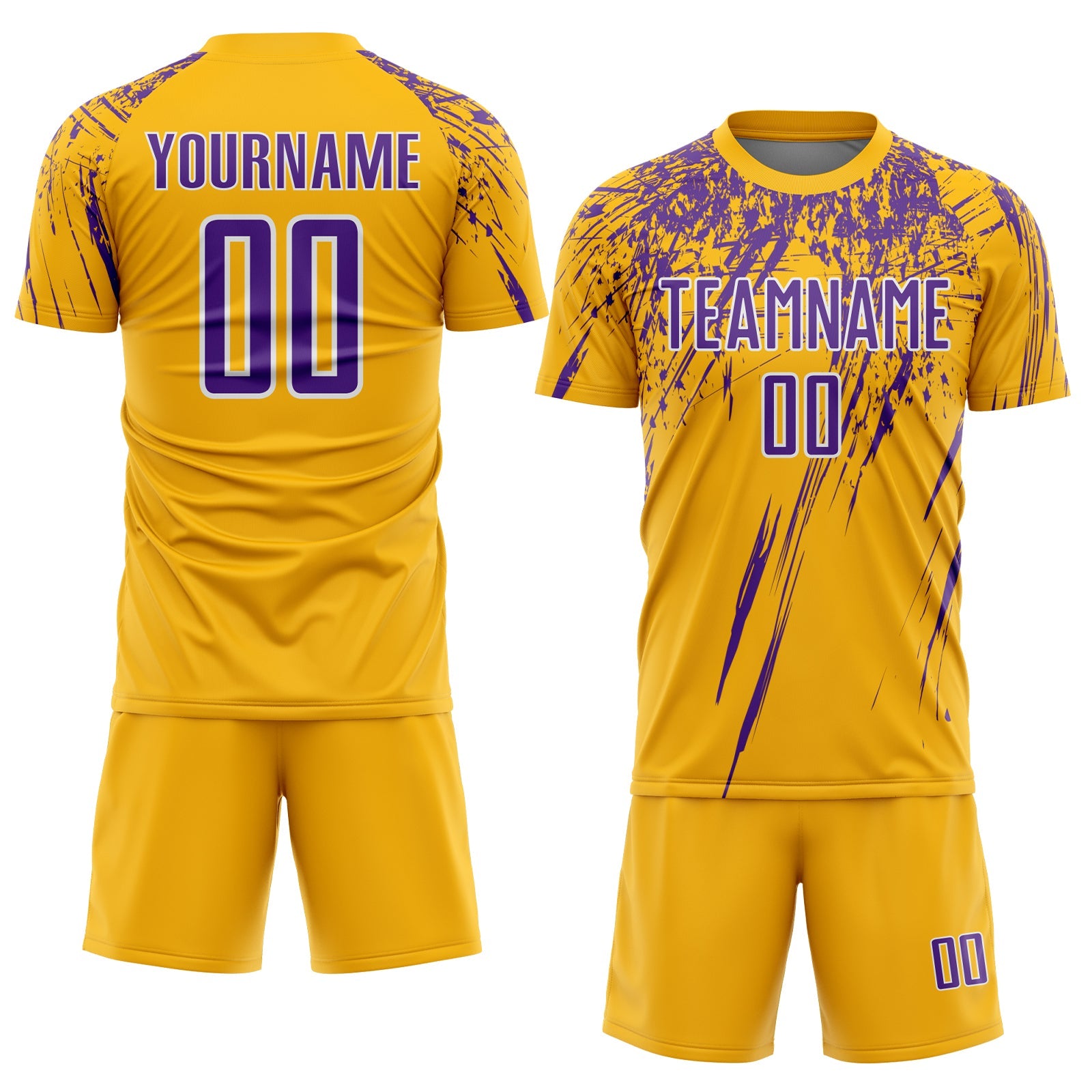 Custom Gold Purple-White Splash Sports Sublimation Soccer Uniform Jersey view 2