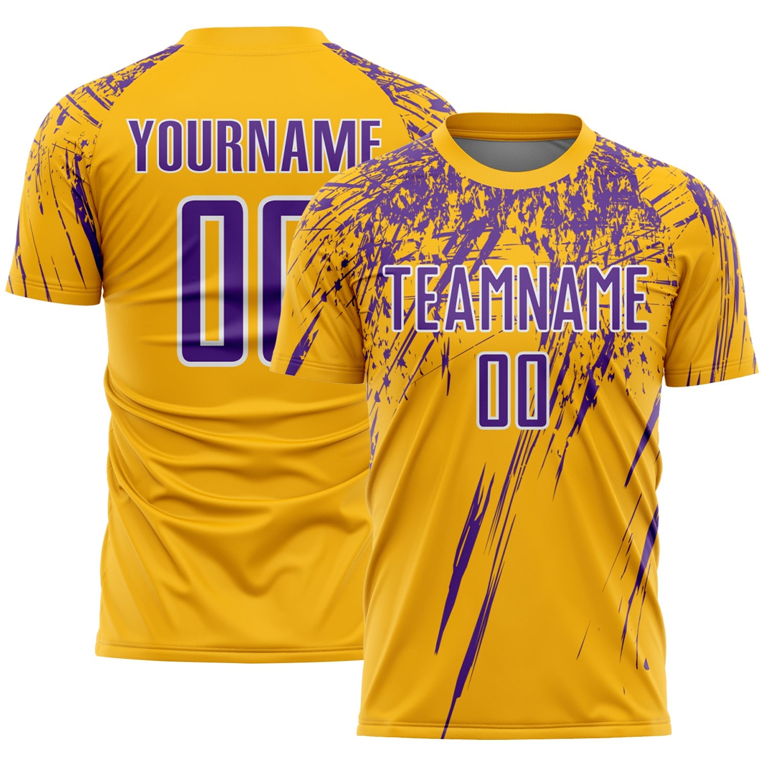 Custom Gold Purple-White Splash Sports Sublimation Soccer Uniform Jersey - Main View