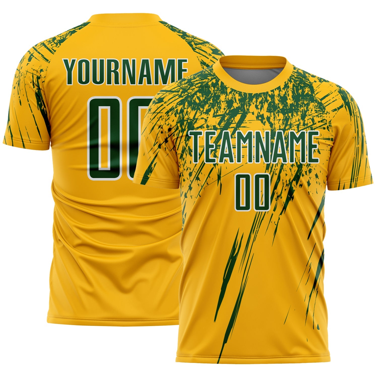 Custom Gold Green-White Splash Sports Sublimation Soccer Uniform Jersey - Main View