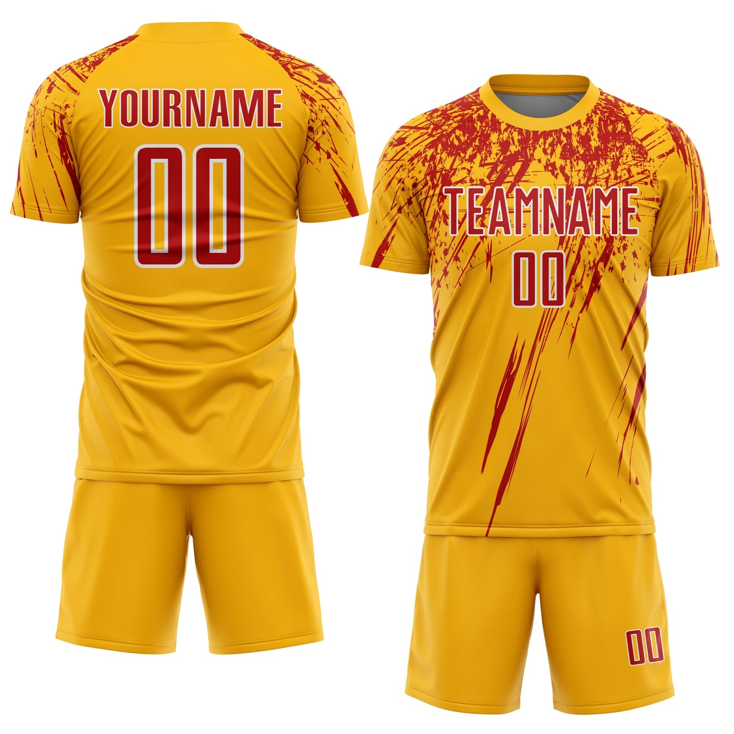 Custom Gold Red-White Splash Sports Sublimation Soccer Uniform Jersey view 2