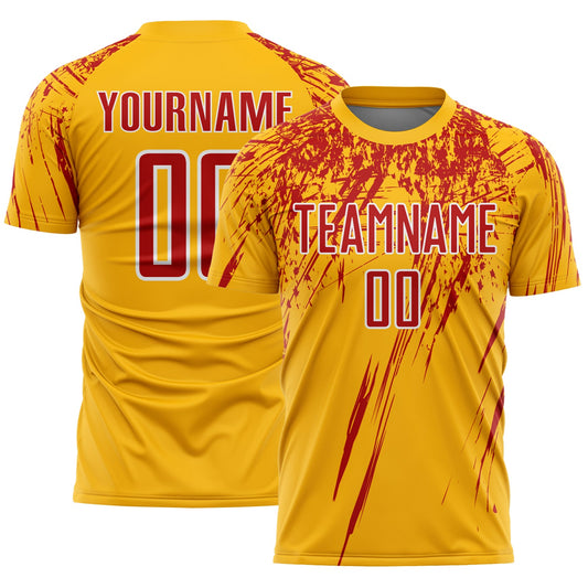 Custom Gold Red-White Splash Sports Sublimation Soccer Uniform Jersey - Main View