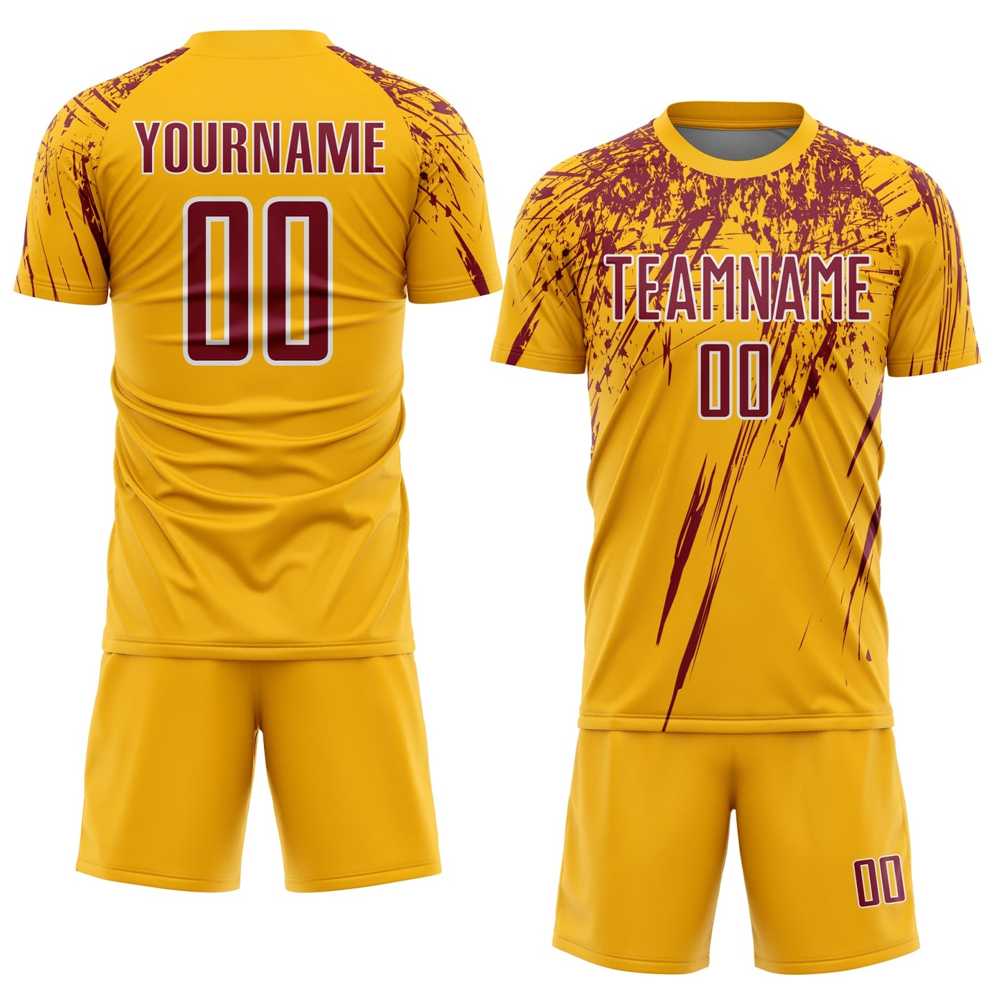 Custom Gold Crimson-White Splash Sports Sublimation Soccer Uniform Jersey view 2