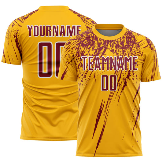 Custom Gold Crimson-White Splash Sports Sublimation Soccer Uniform Jersey - Main View