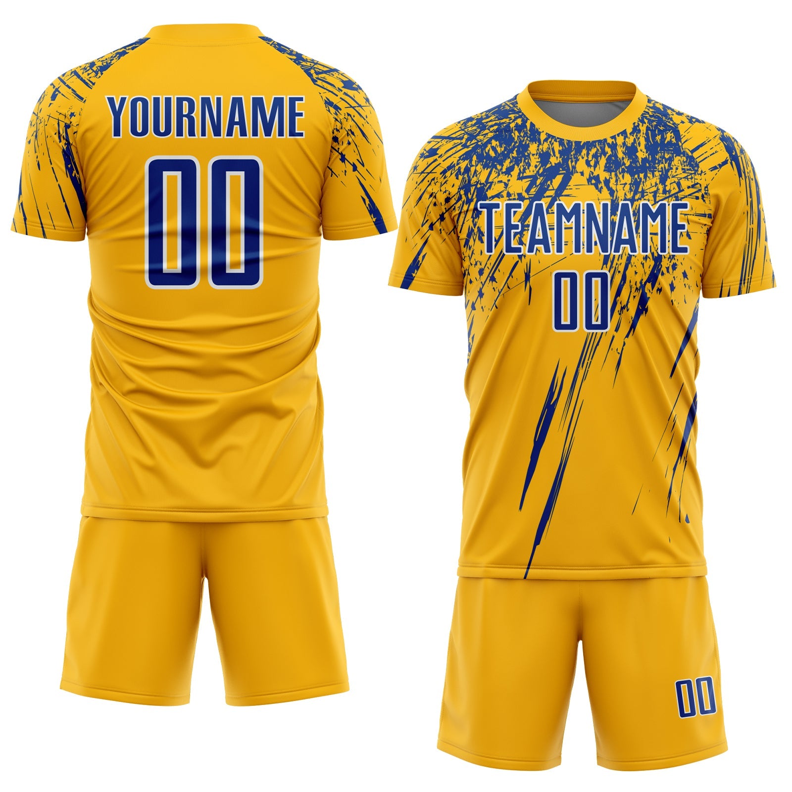 Custom Gold Royal-White Splash Sports Sublimation Soccer Uniform Jersey view 2