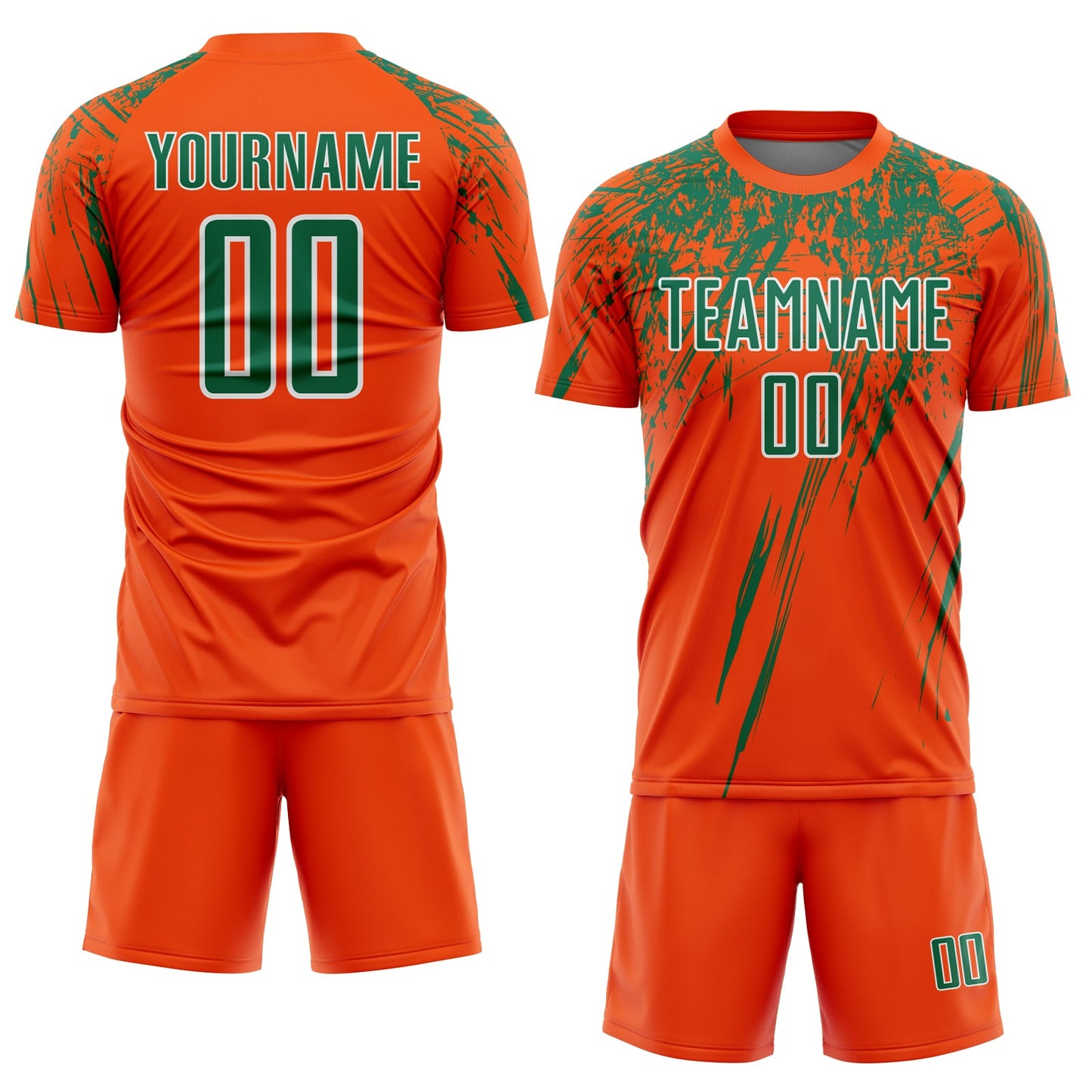 Custom Orange Kelly Green-White Splash Sports Sublimation Soccer Uniform Jersey view 2