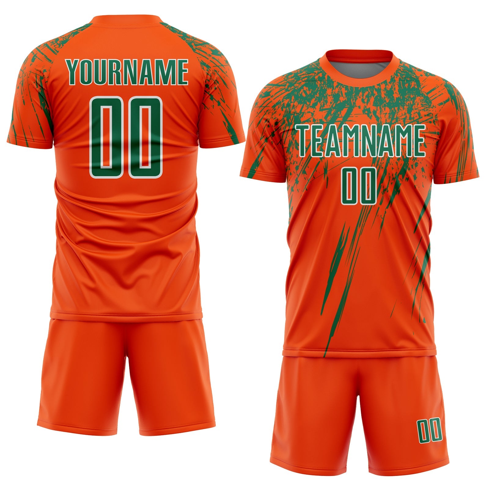 Custom Orange Kelly Green-White Splash Sports Sublimation Soccer Uniform Jersey view 2