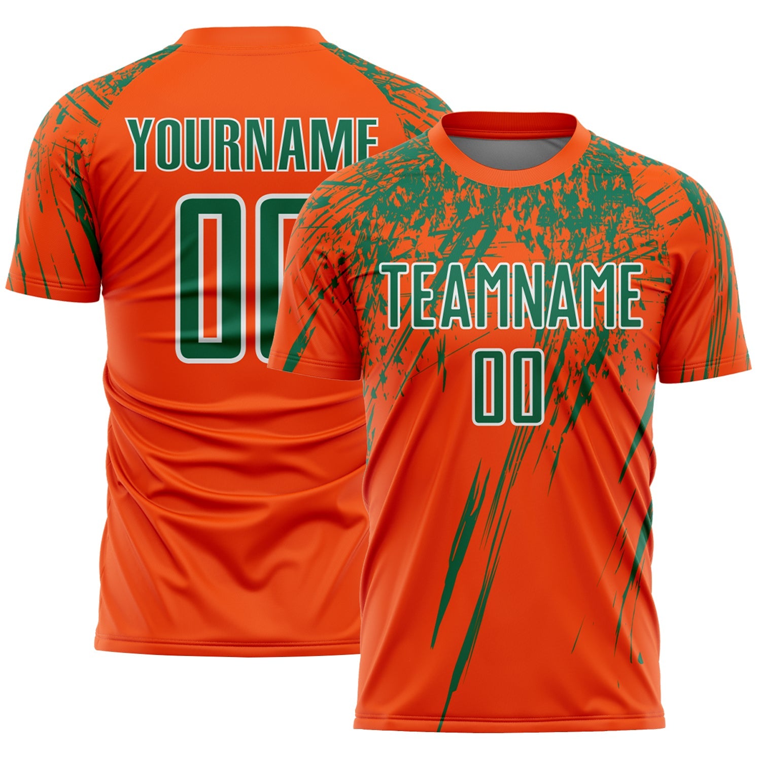 Custom Orange Kelly Green-White Splash Sports Sublimation Soccer Uniform Jersey - Main View