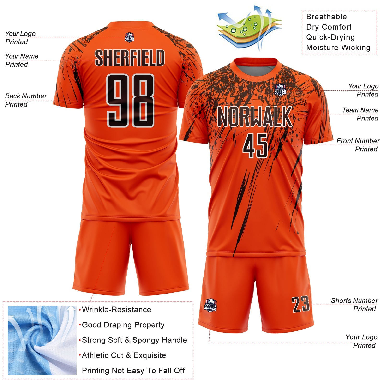 Custom Orange Brown-White Splash Sports Sublimation Soccer Uniform Jersey view 4