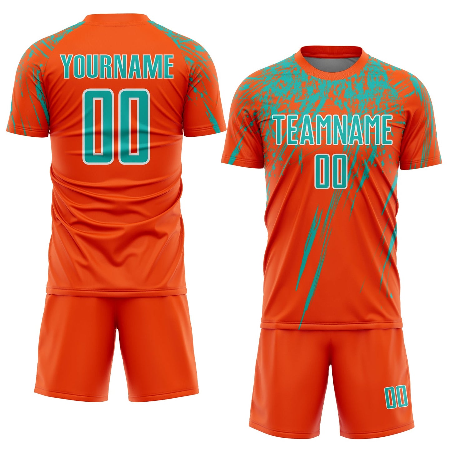 Custom Orange Aqua-White Splash Sports Sublimation Soccer Uniform Jersey view 2